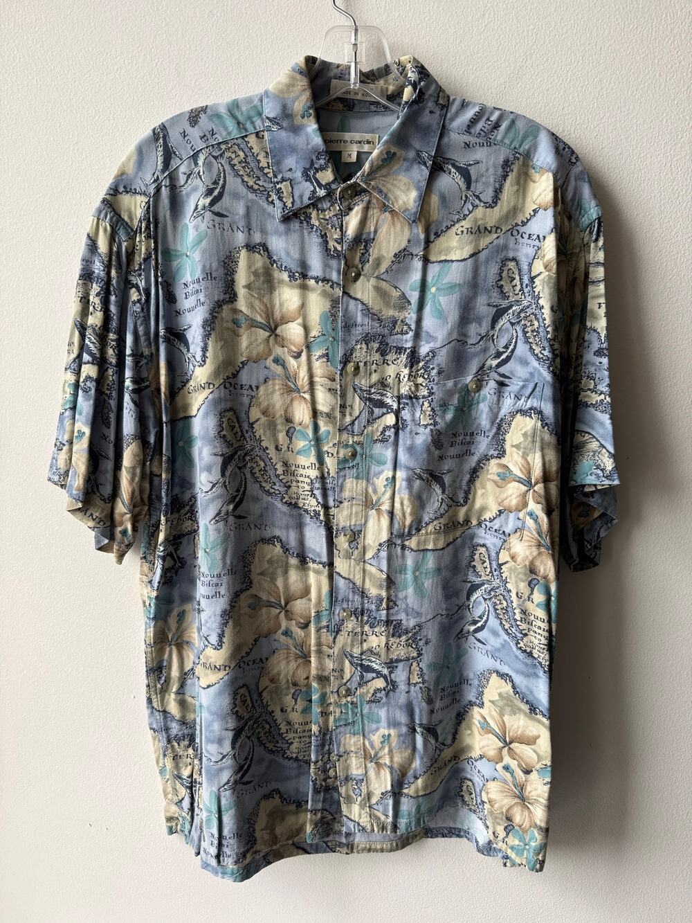 Vintage 80s Pierre Cardin Tropical Shirt Hawaiian Floral Nautical Surfer  Mens M